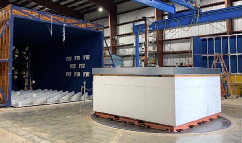 This photo shows one of the test decks in the wind tunnel.